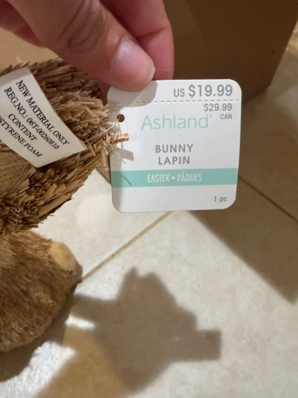 Michaels Brown Straw Bunny with Pink & Red Flower Bouquet